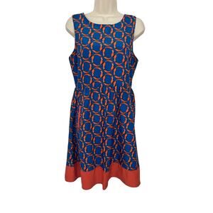 Maison Jules Fox Dress Blue Orange Sleeveless Zip Back Women Medium XC Fast Ship